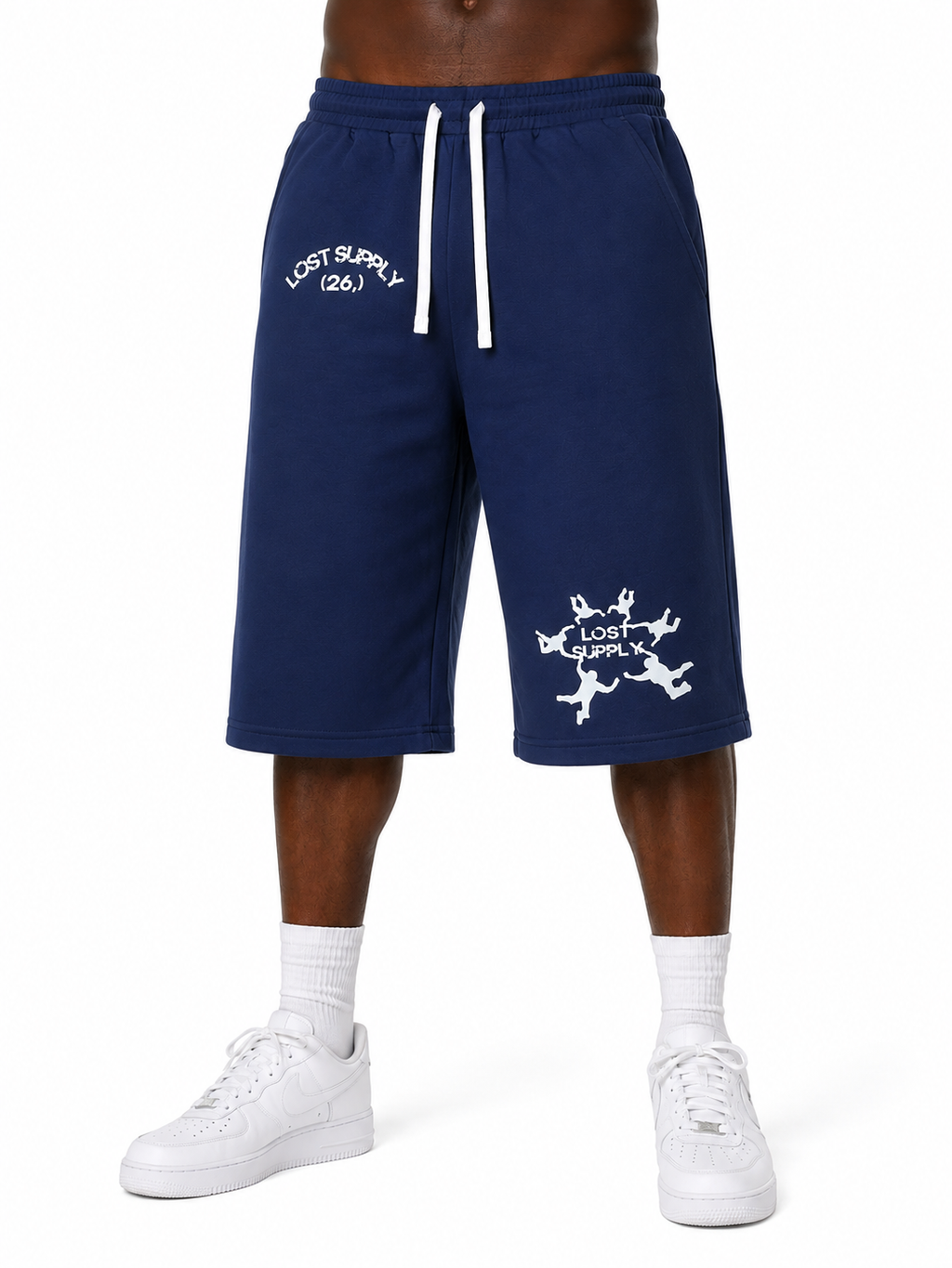 navy blue “falling shorts”